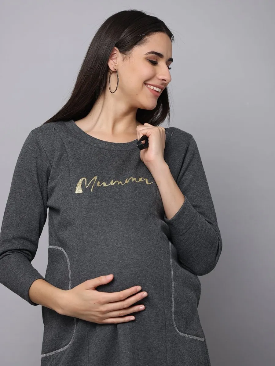 Paloma Grey Maternity Sweater Dress with Nursing