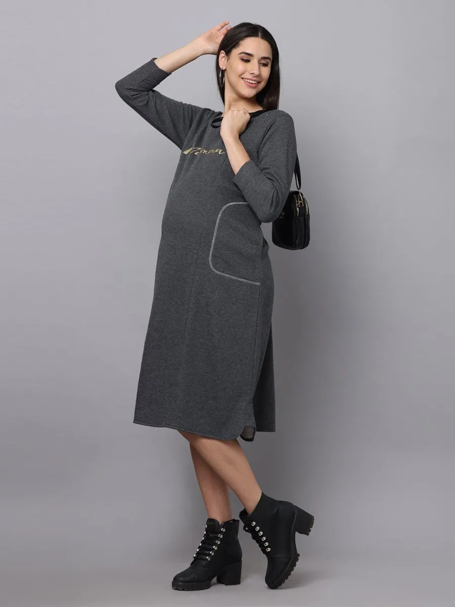 Paloma Grey Maternity Sweater Dress with Nursing