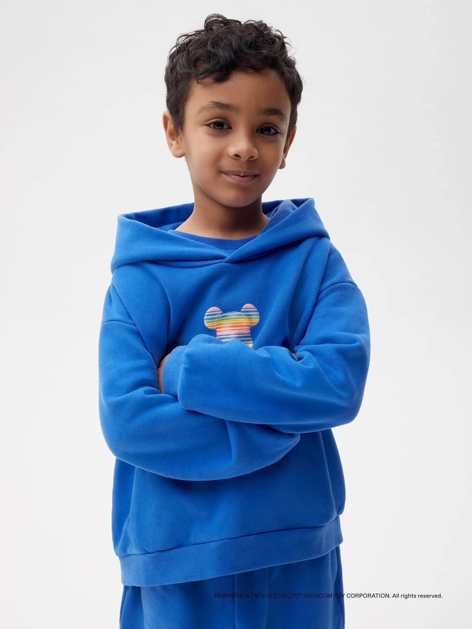 Pangaia x Haroshi BE@RBRICK™ Kids Hoodie—cobalt blue