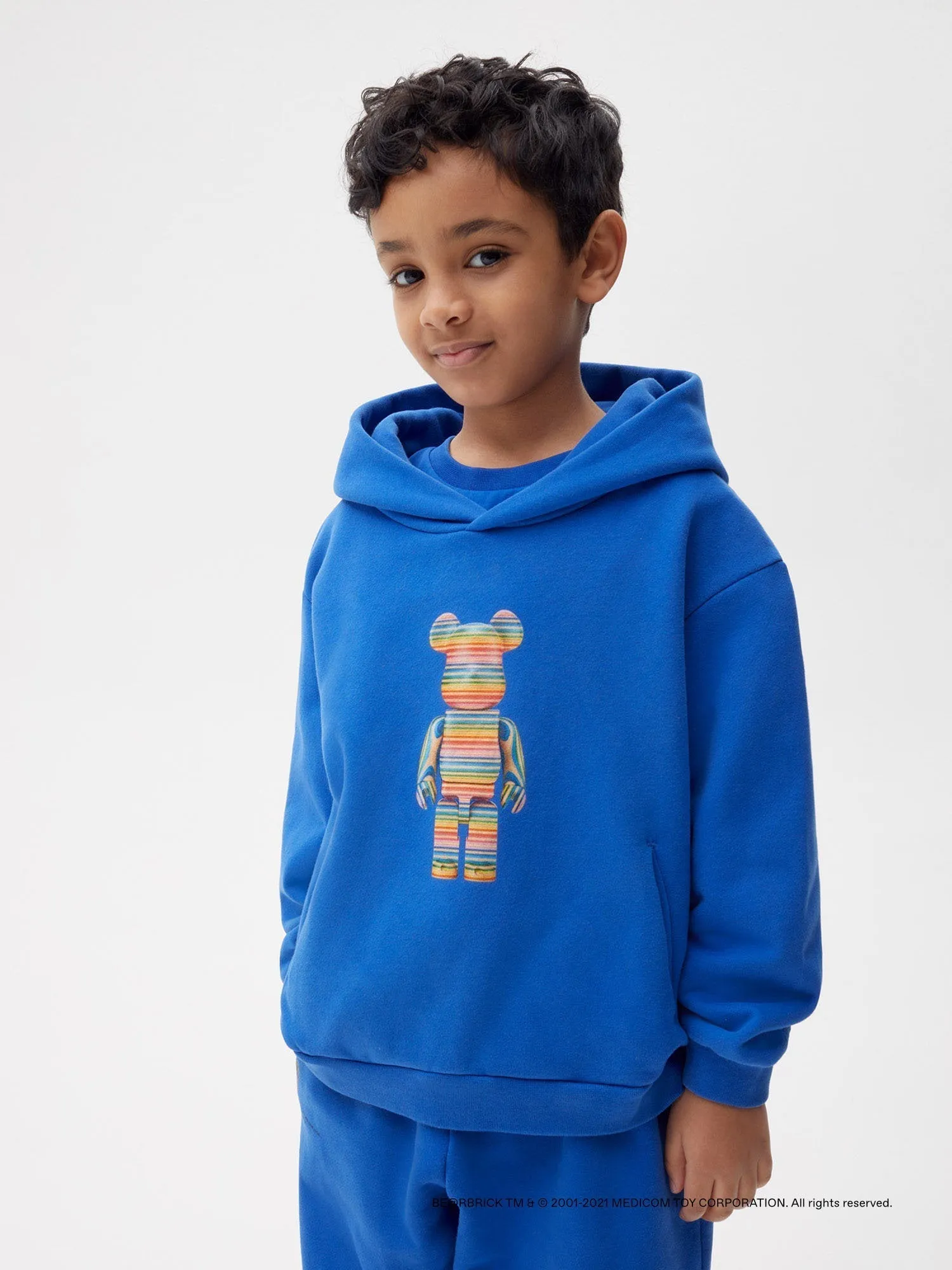 Pangaia x Haroshi BE@RBRICK™ Kids Hoodie—cobalt blue