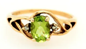 Peridot & Diamond Dress Ring 9ct Yellow Gold Fine Jewellery Fancy Shoulders