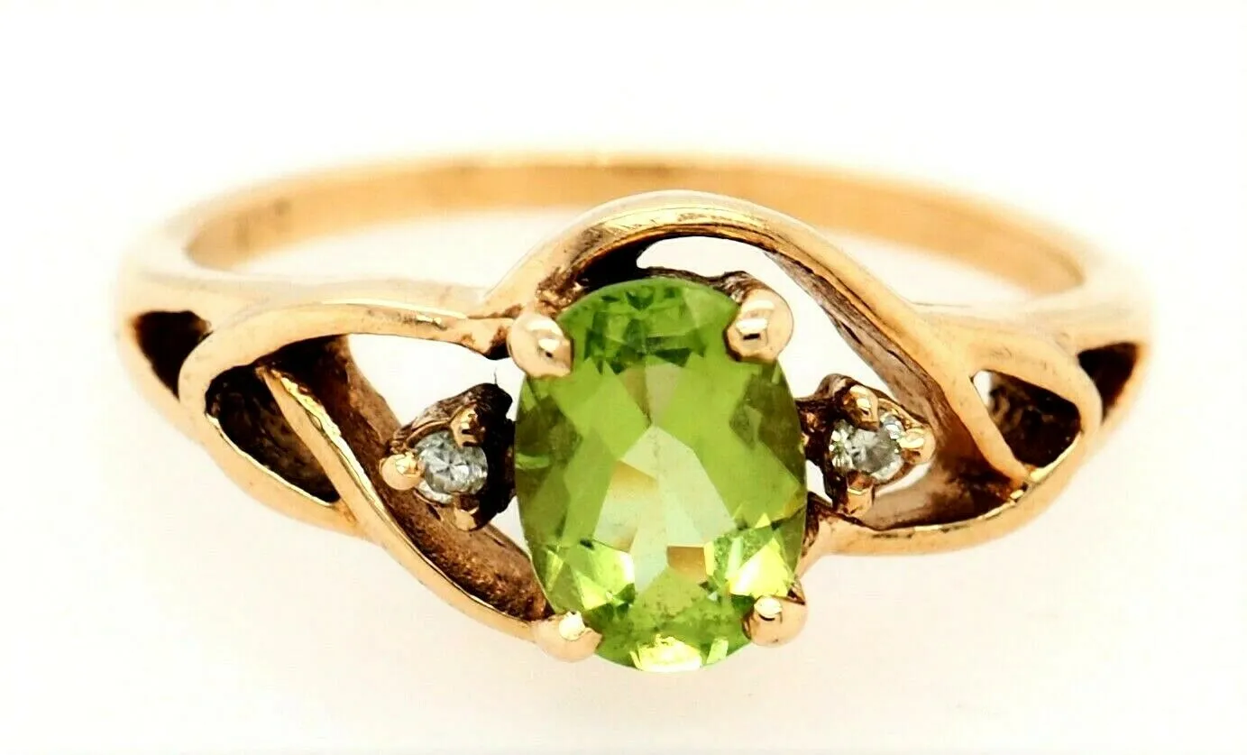 Peridot & Diamond Dress Ring 9ct Yellow Gold Fine Jewellery Fancy Shoulders