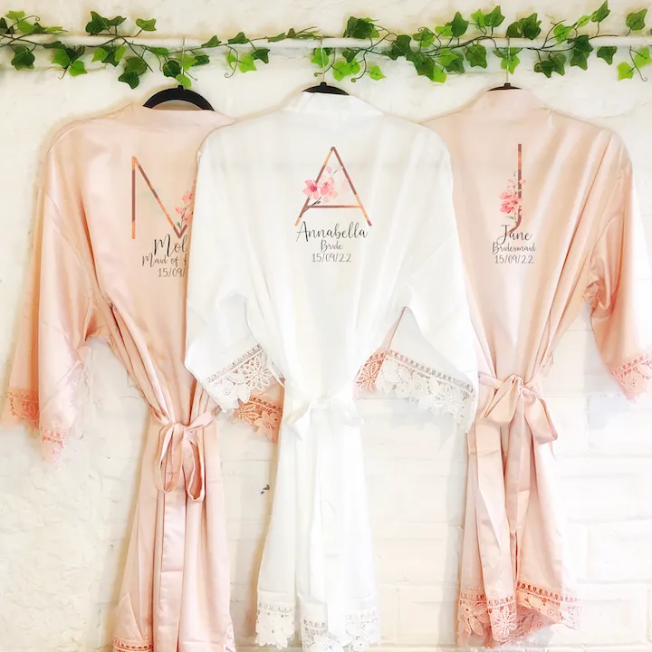 Pink Sakura Alphabet Lace Wedding Dressing Robe