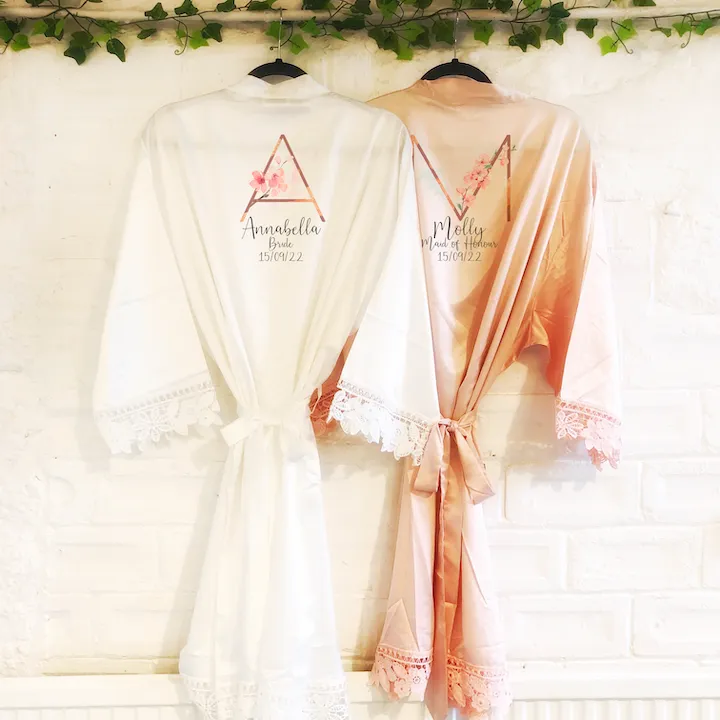 Pink Sakura Alphabet Lace Wedding Dressing Robe