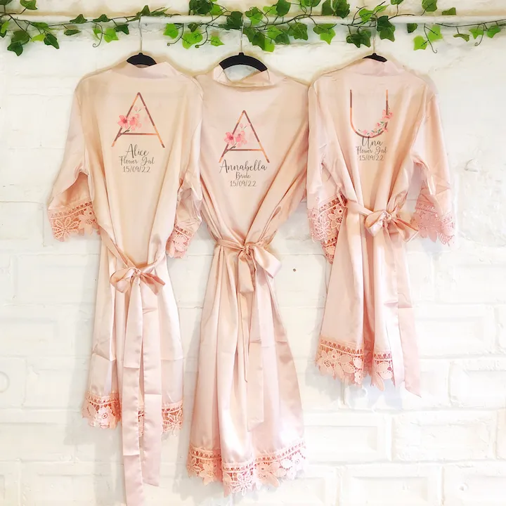 Pink Sakura Alphabet Lace Wedding Dressing Robe