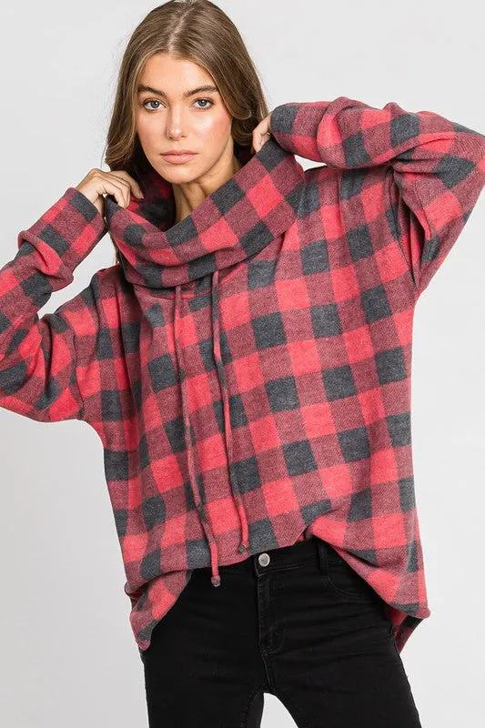 PLAID COW NECK TOP