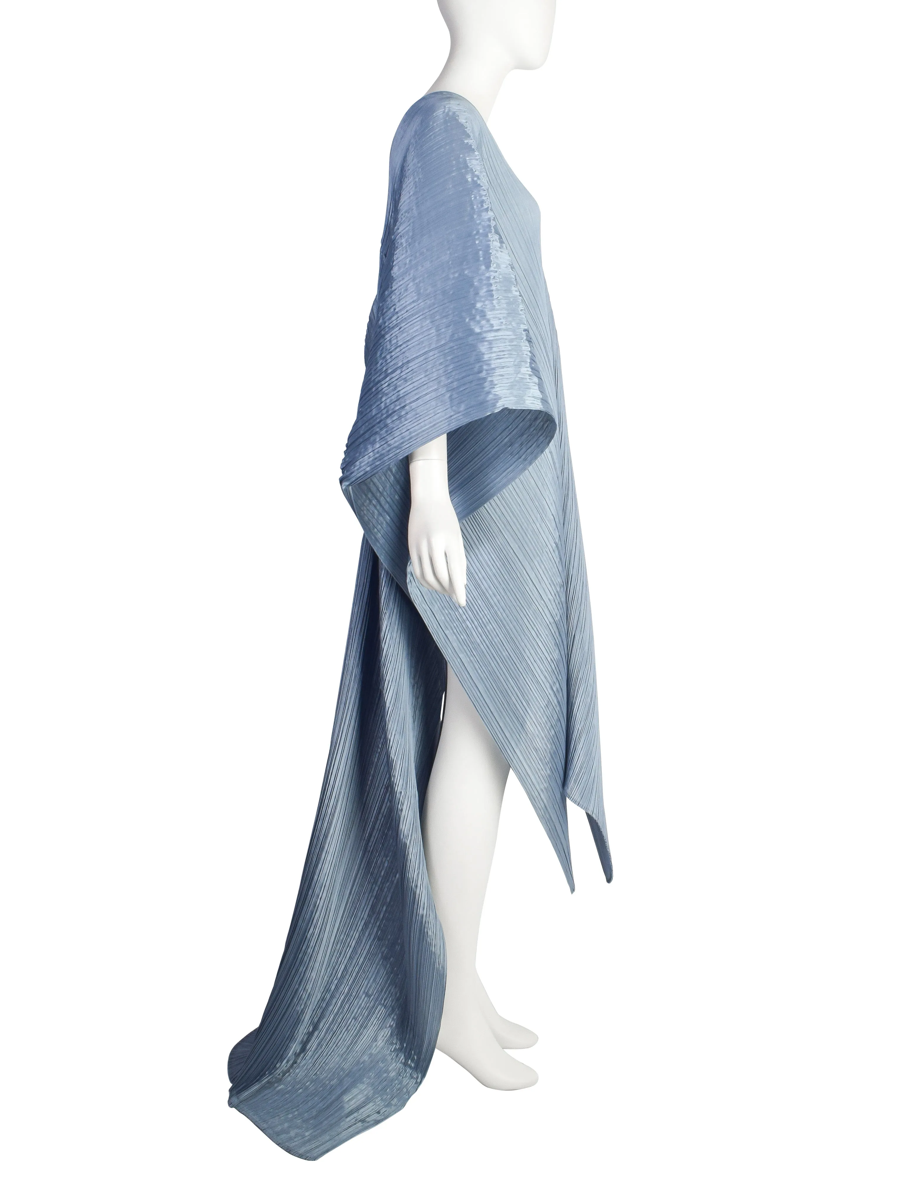 Pleats Please by Issey Miyake Light Blue Dramatic Madame T Wrap Cape Tunic Caftan Dress