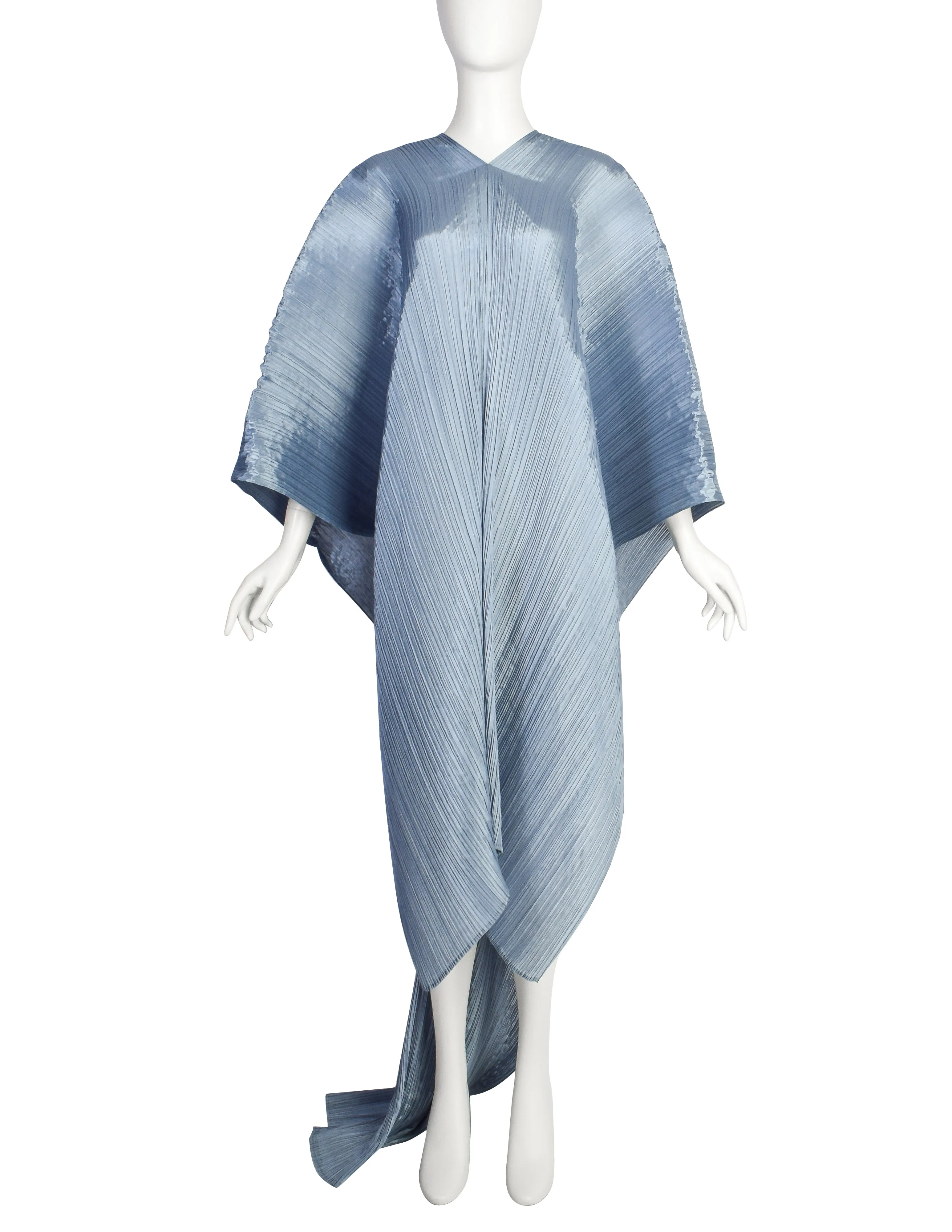 Pleats Please by Issey Miyake Light Blue Dramatic Madame T Wrap Cape Tunic Caftan Dress