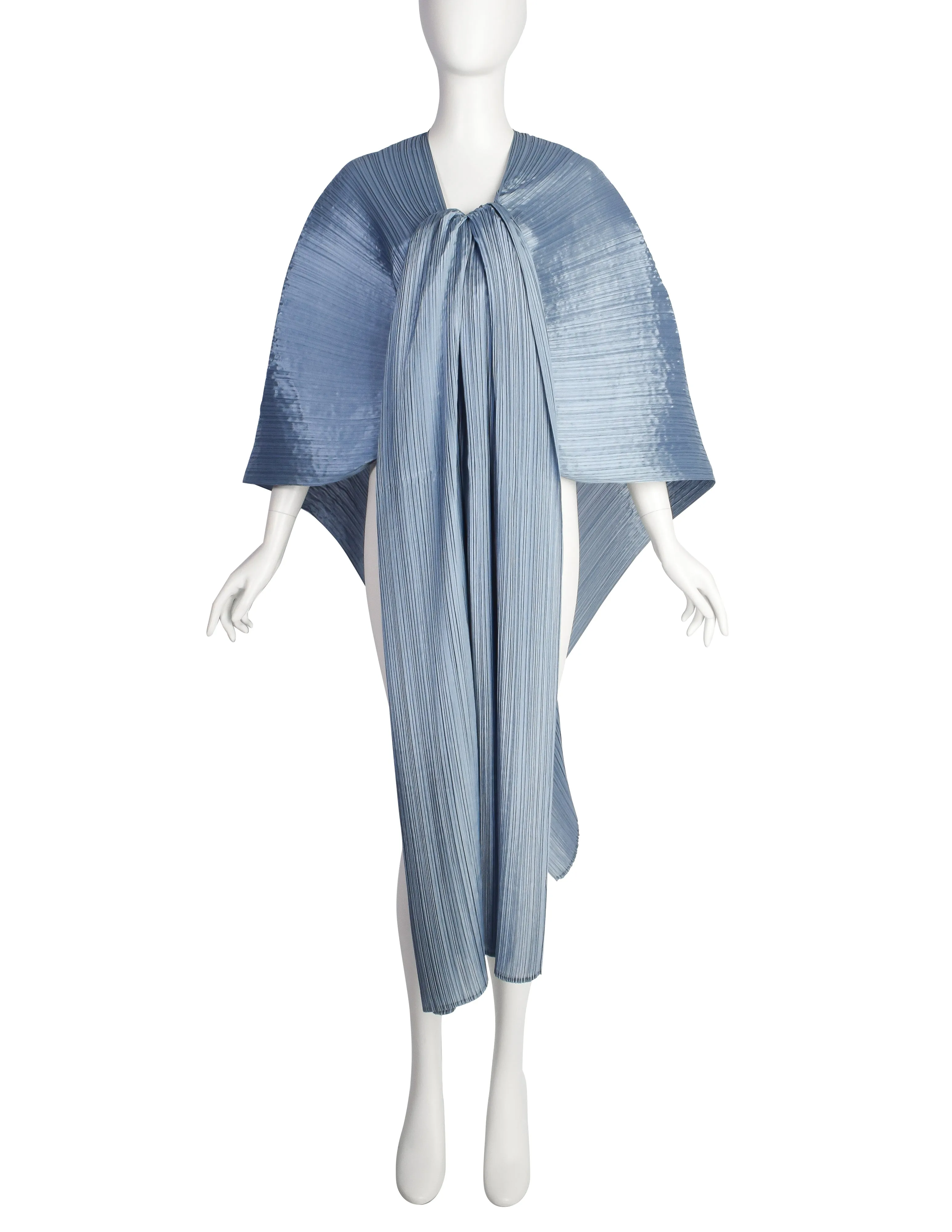 Pleats Please by Issey Miyake Light Blue Dramatic Madame T Wrap Cape Tunic Caftan Dress