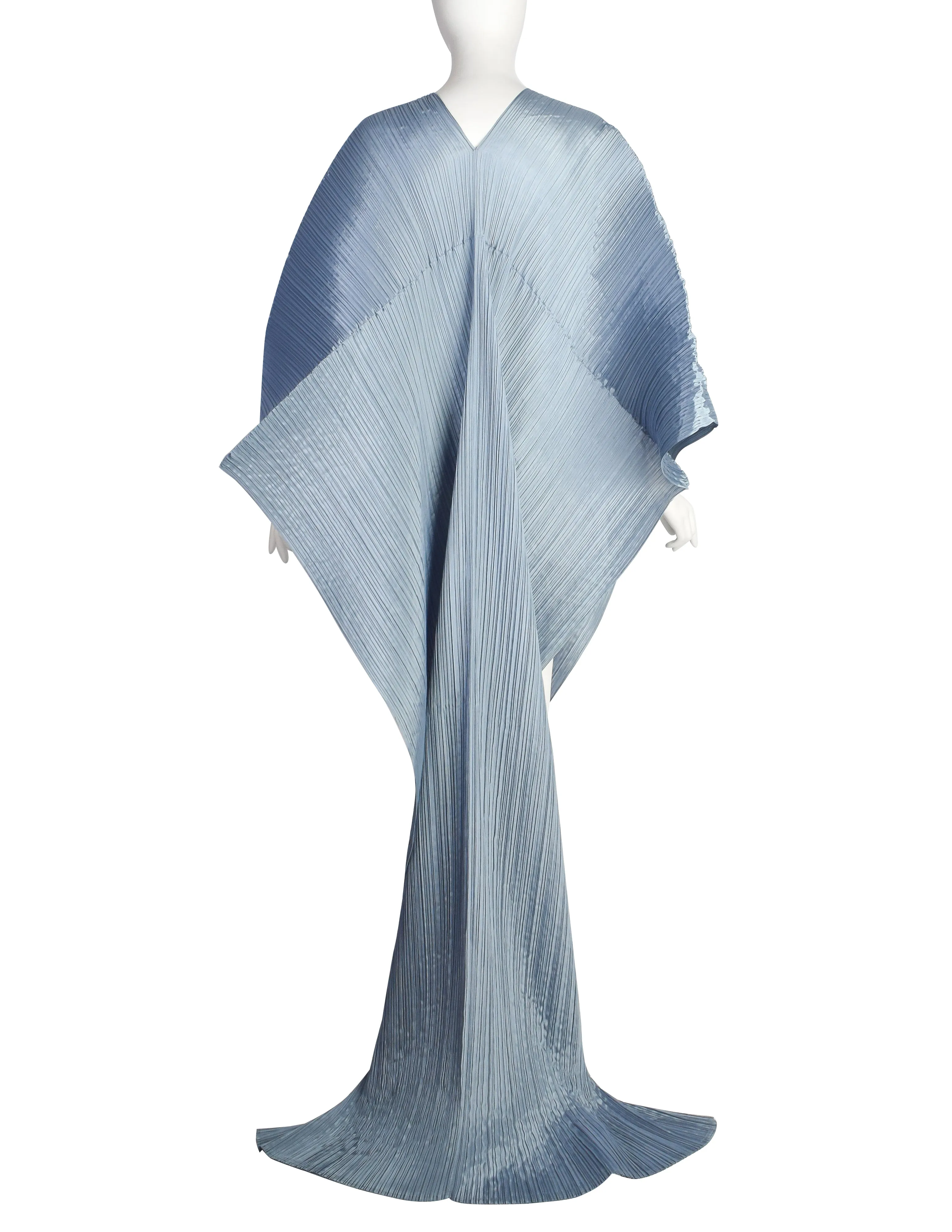 Pleats Please by Issey Miyake Light Blue Dramatic Madame T Wrap Cape Tunic Caftan Dress