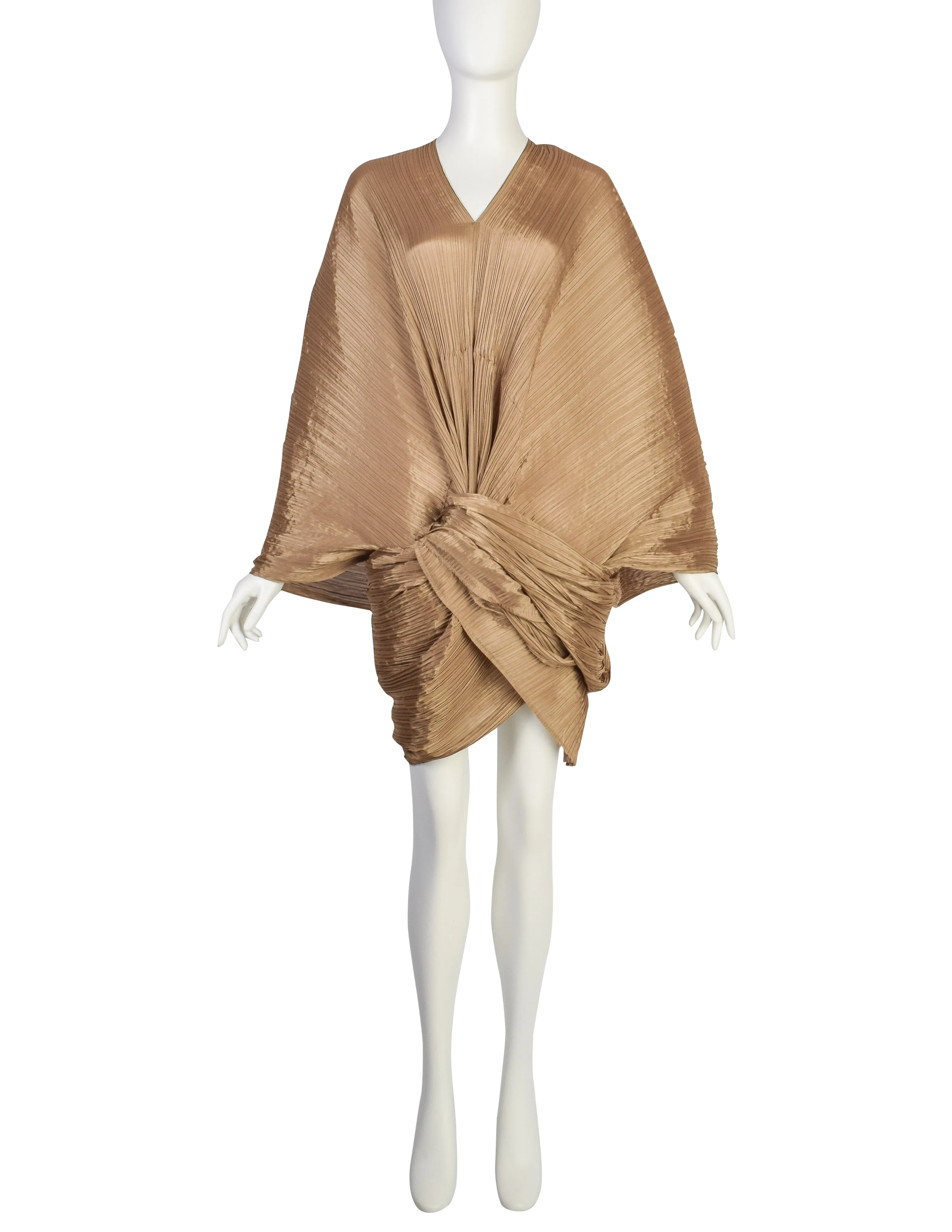 Pleats Please by Issey Miyake Pink Dramatic Madame T Wrap Cape Tunic Caftan Dress