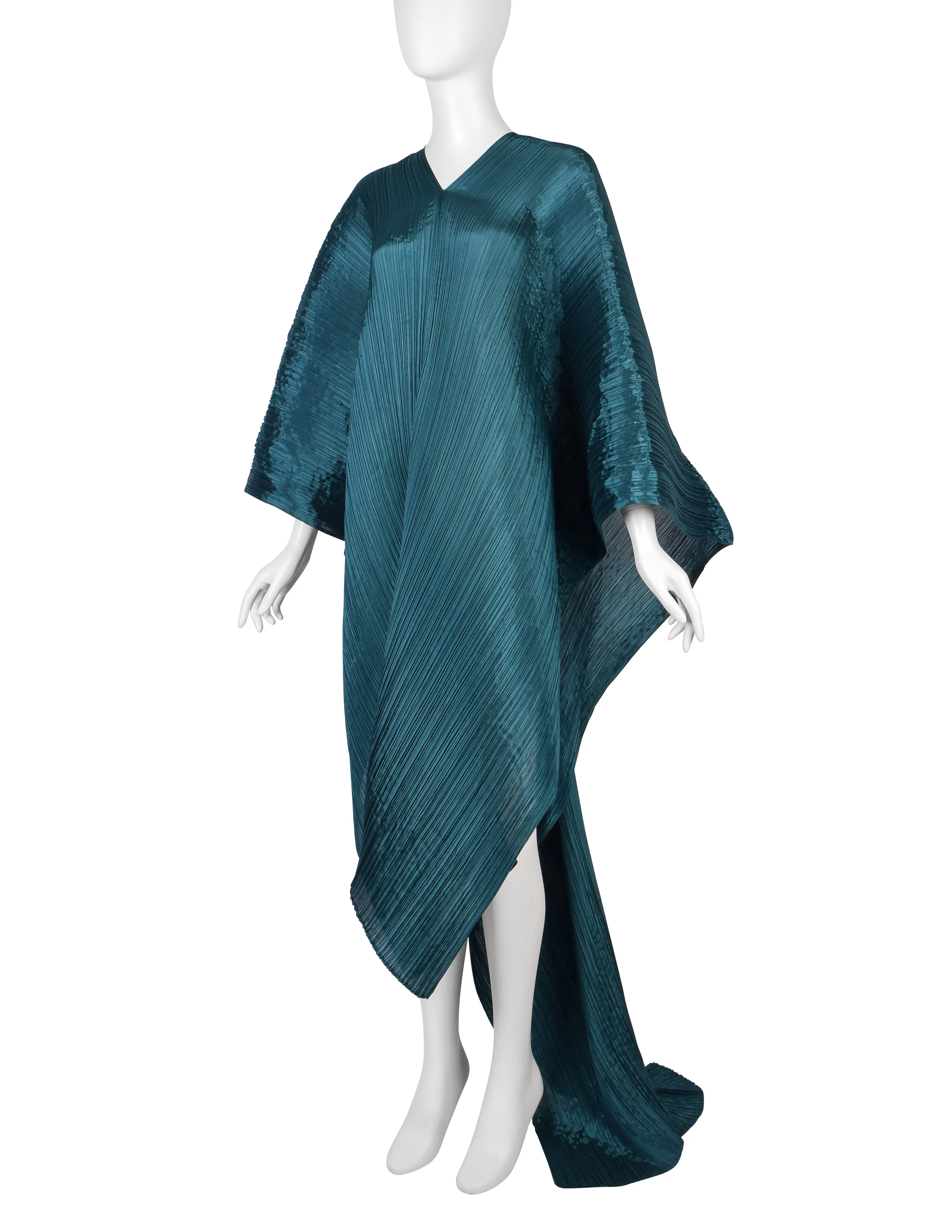 Pleats Please by Issey Miyake Teal Dramatic Madame T Wrap Cape Tunic Caftan Dress