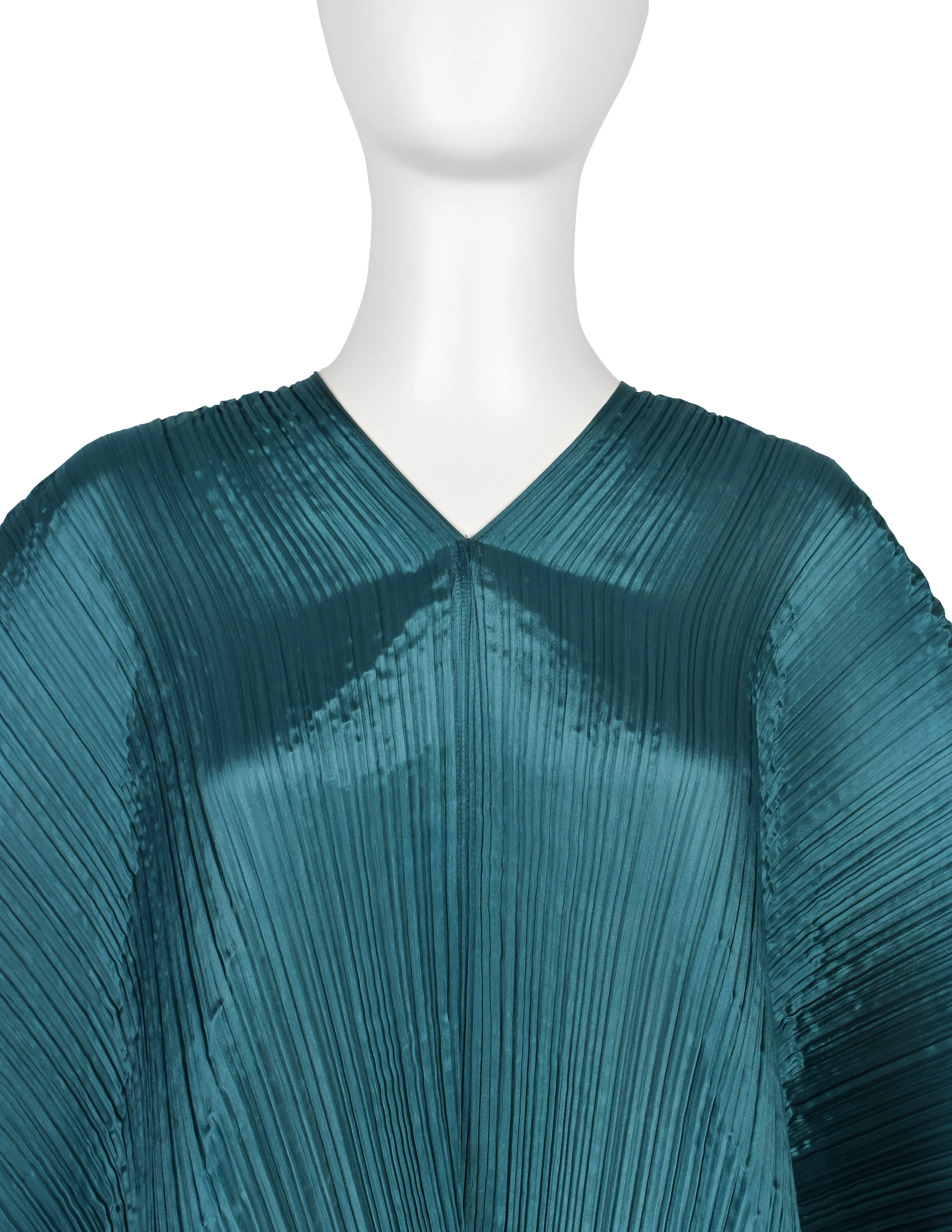 Pleats Please by Issey Miyake Teal Dramatic Madame T Wrap Cape Tunic Caftan Dress