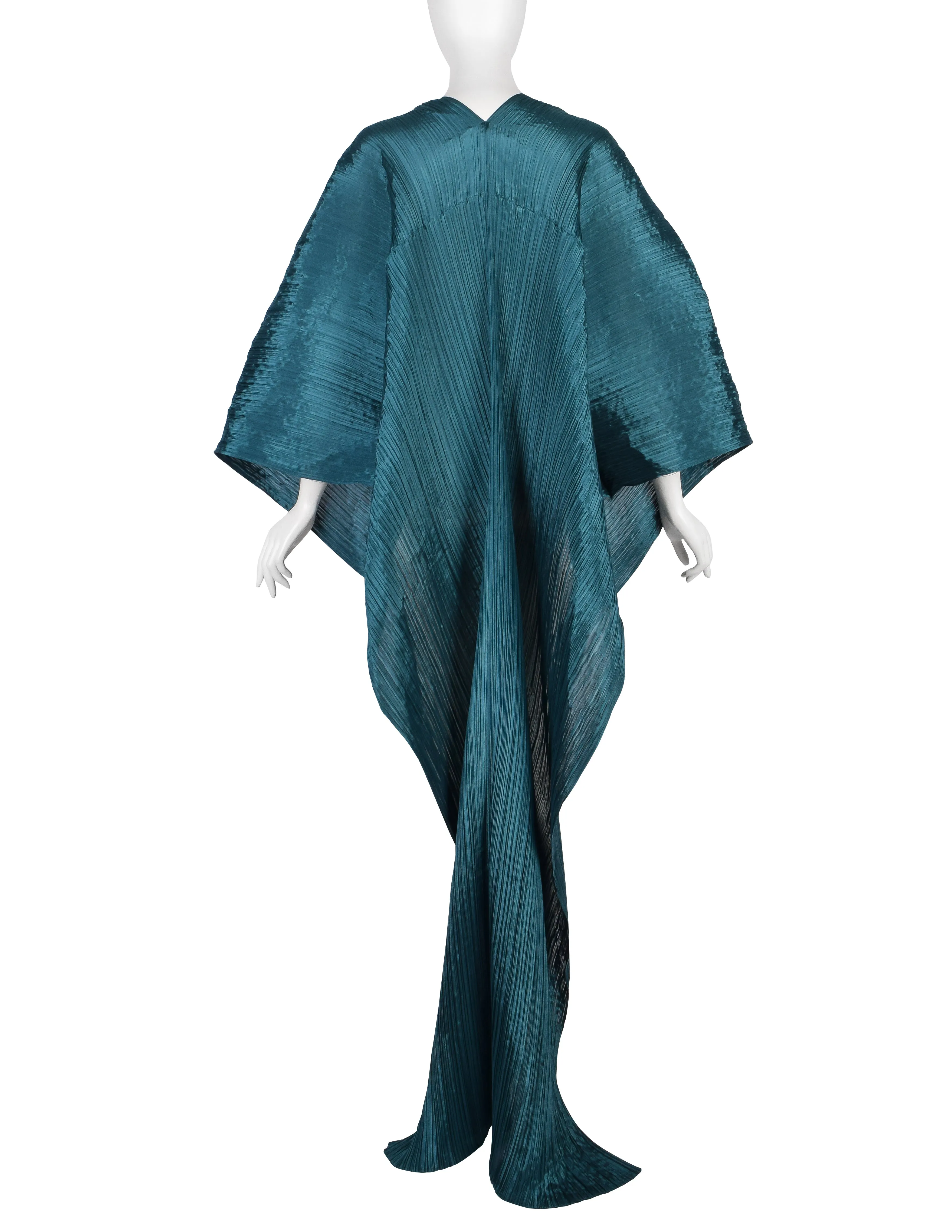 Pleats Please by Issey Miyake Teal Dramatic Madame T Wrap Cape Tunic Caftan Dress