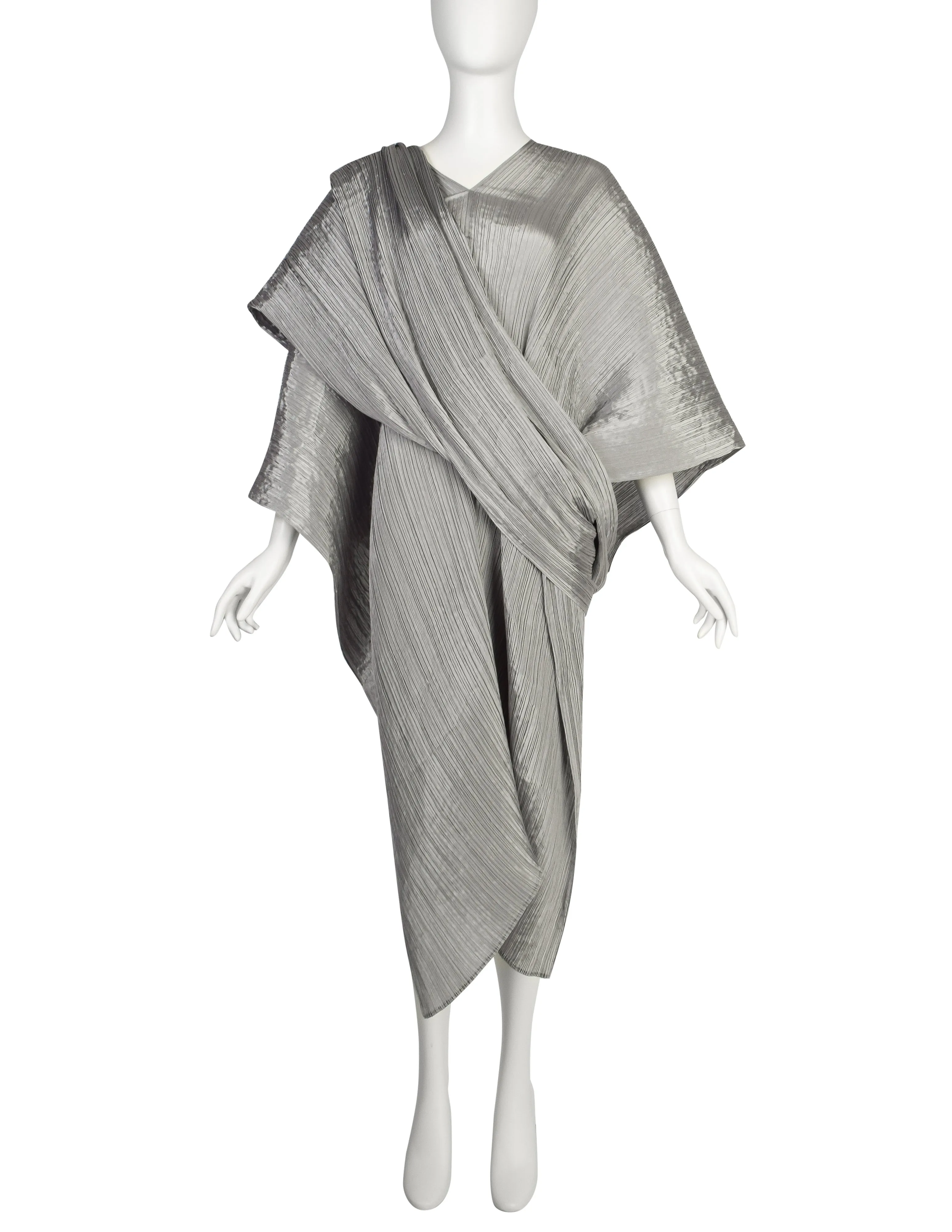 Pleats Please by Issey Miyake Teal Dramatic Madame T Wrap Cape Tunic Caftan Dress