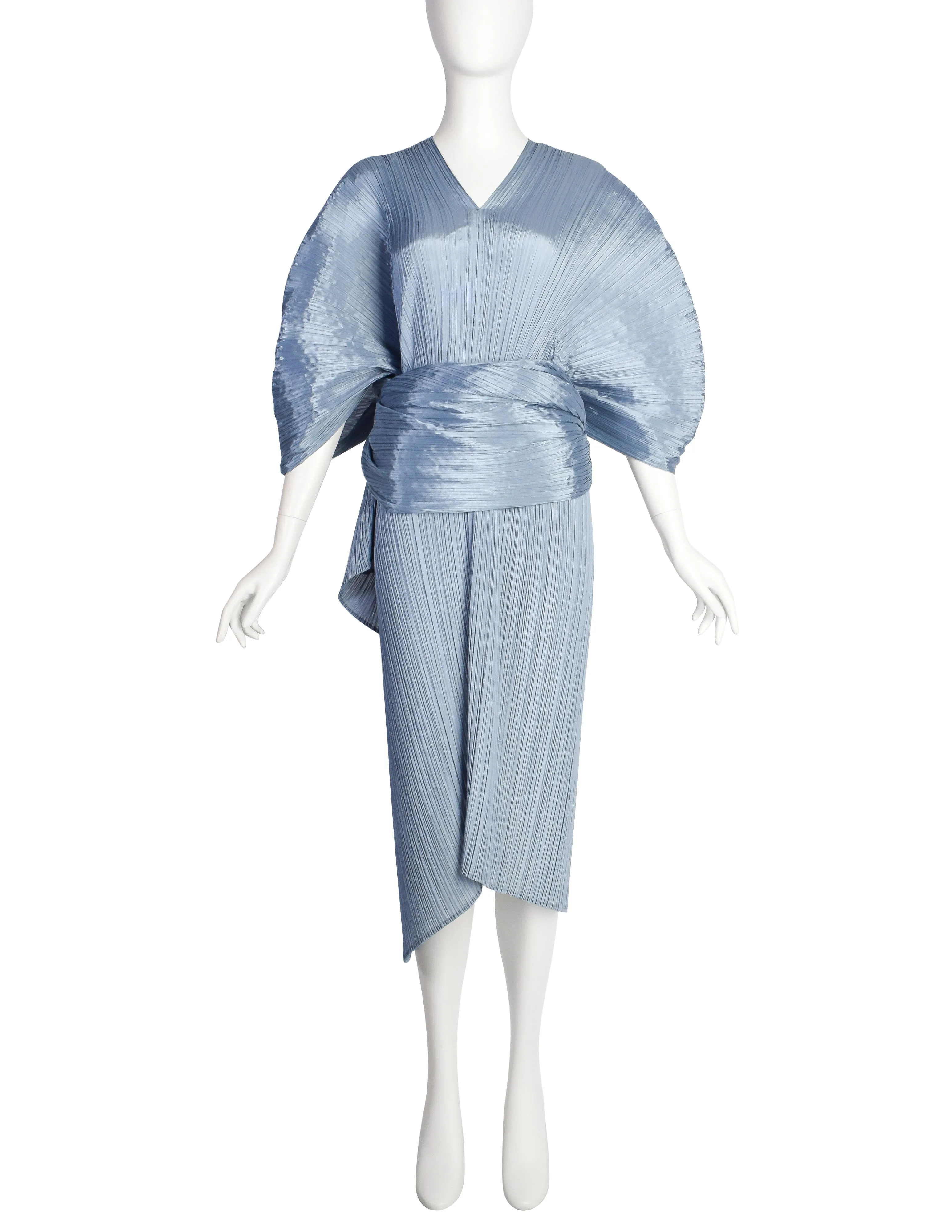 Pleats Please by Issey Miyake Teal Dramatic Madame T Wrap Cape Tunic Caftan Dress