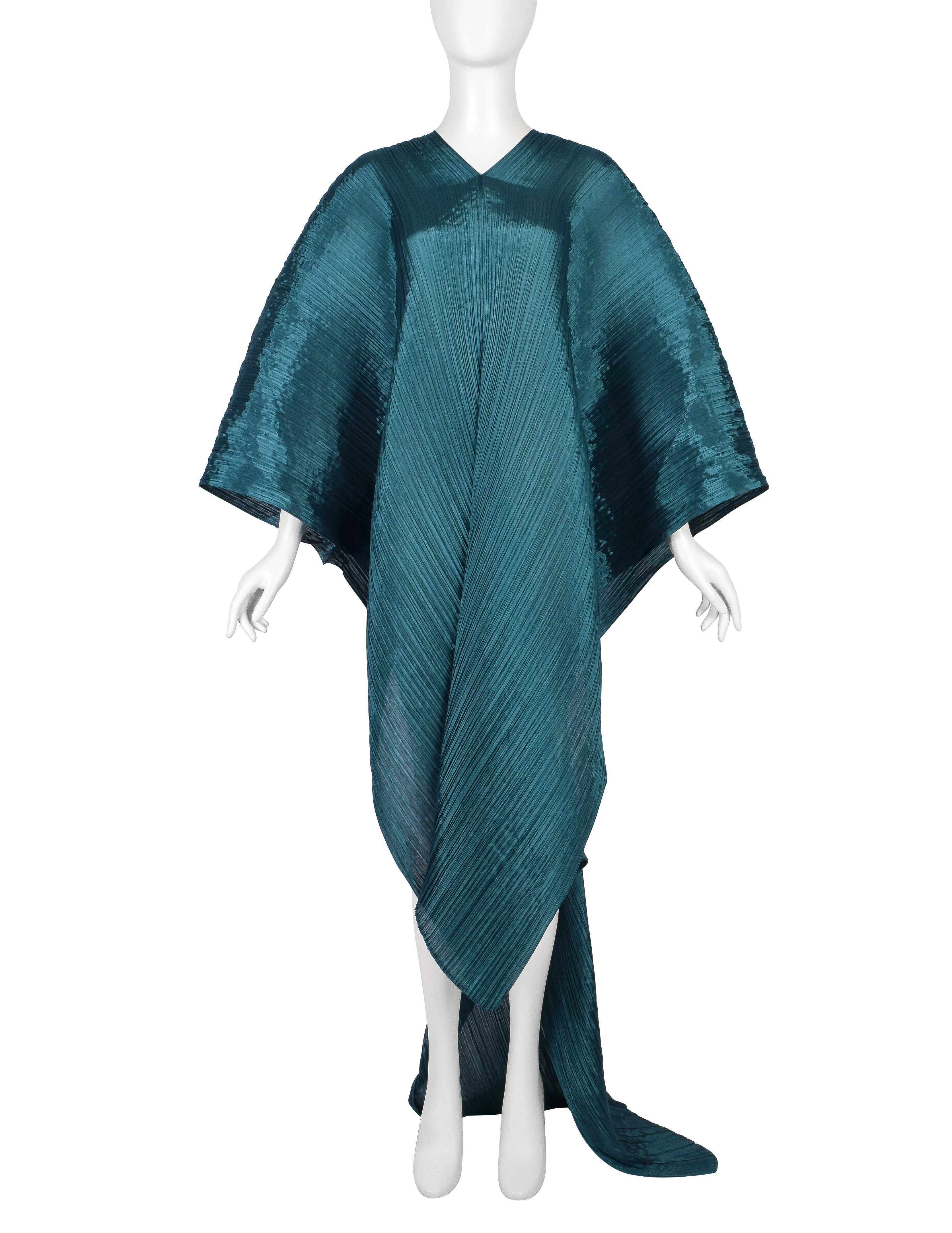 Pleats Please by Issey Miyake Teal Dramatic Madame T Wrap Cape Tunic Caftan Dress