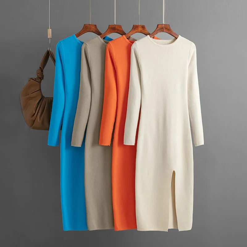 Pre Order:  Classic Side Split Sweater Dress