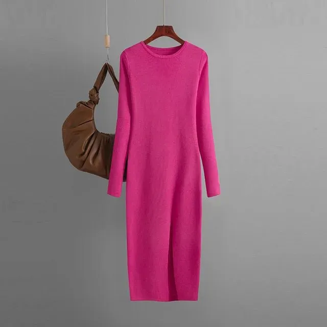 Pre Order:  Front Slit Knitted Sweater Dress