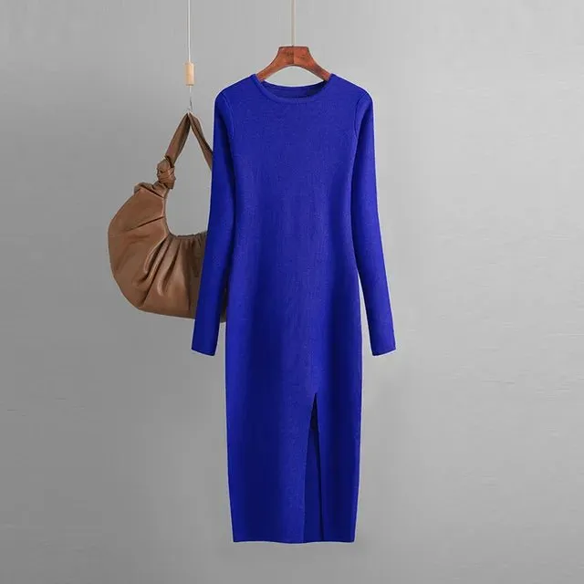 Pre Order:  Front Slit Knitted Sweater Dress