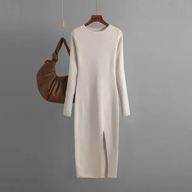 Pre Order:  Front Slit Knitted Sweater Dress