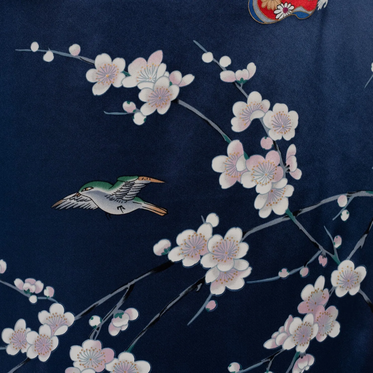 Premium Short Navy Geisha and Blossom Silk Kimono