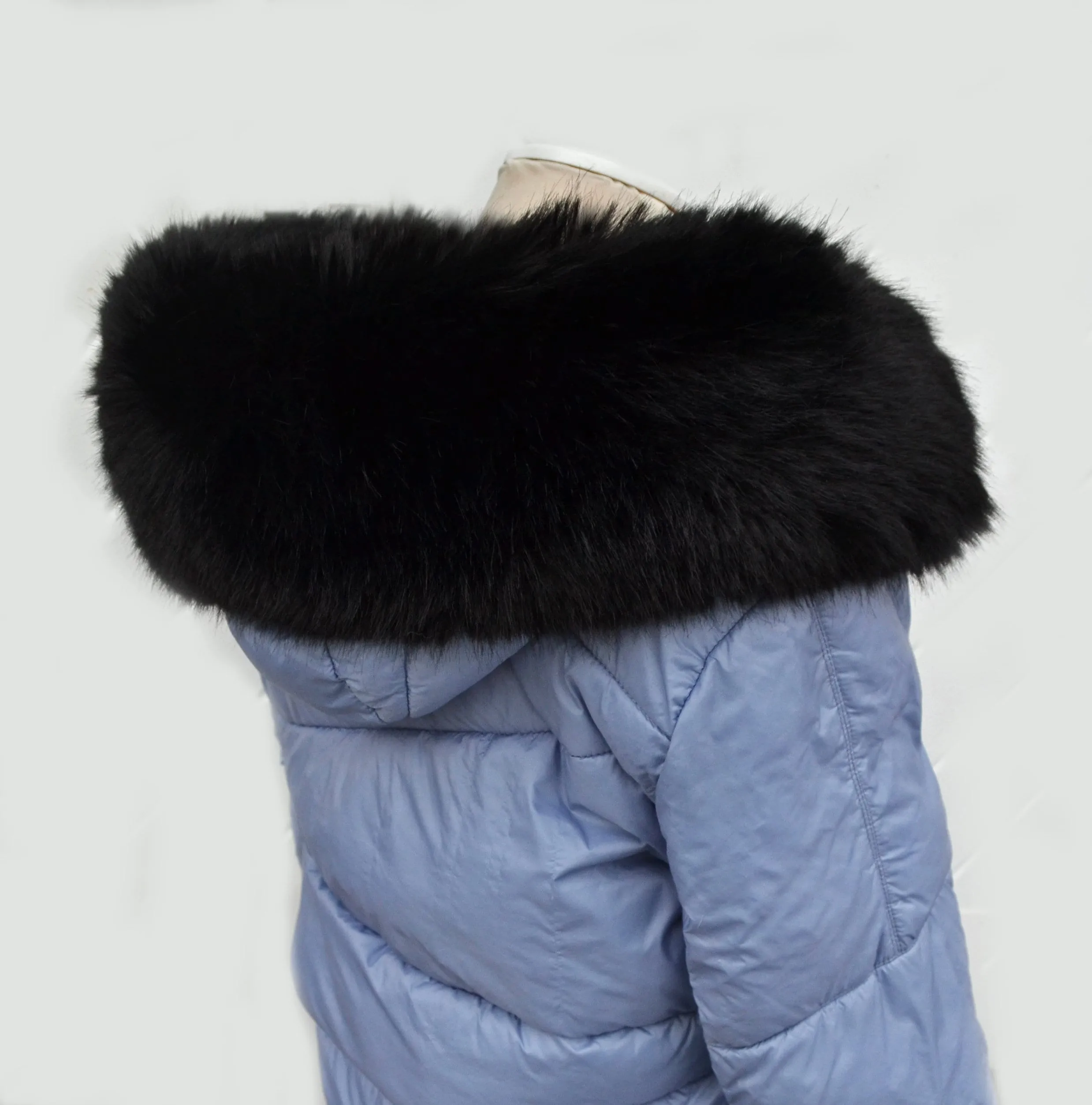 READY to SHIP XL Black Silky Faux Fur Vegan Trim Hood 70 cm, Faux Fur Collar Trim Like Real Fox, Fake Fur, Fur Fabric Ruff, Faux Fur Hood,