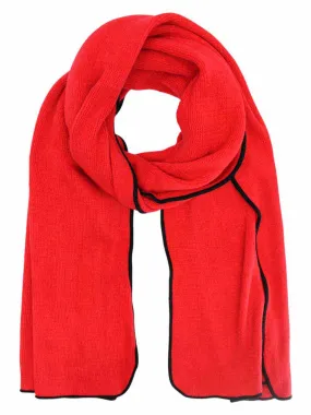 Red Knit Soft Winter Oblong Unisex Scarf With Black Trim