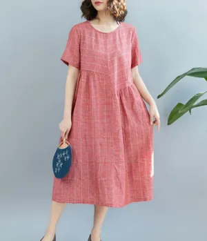 Red Summer Cotton Linen Spring Women Dresses QZ200522