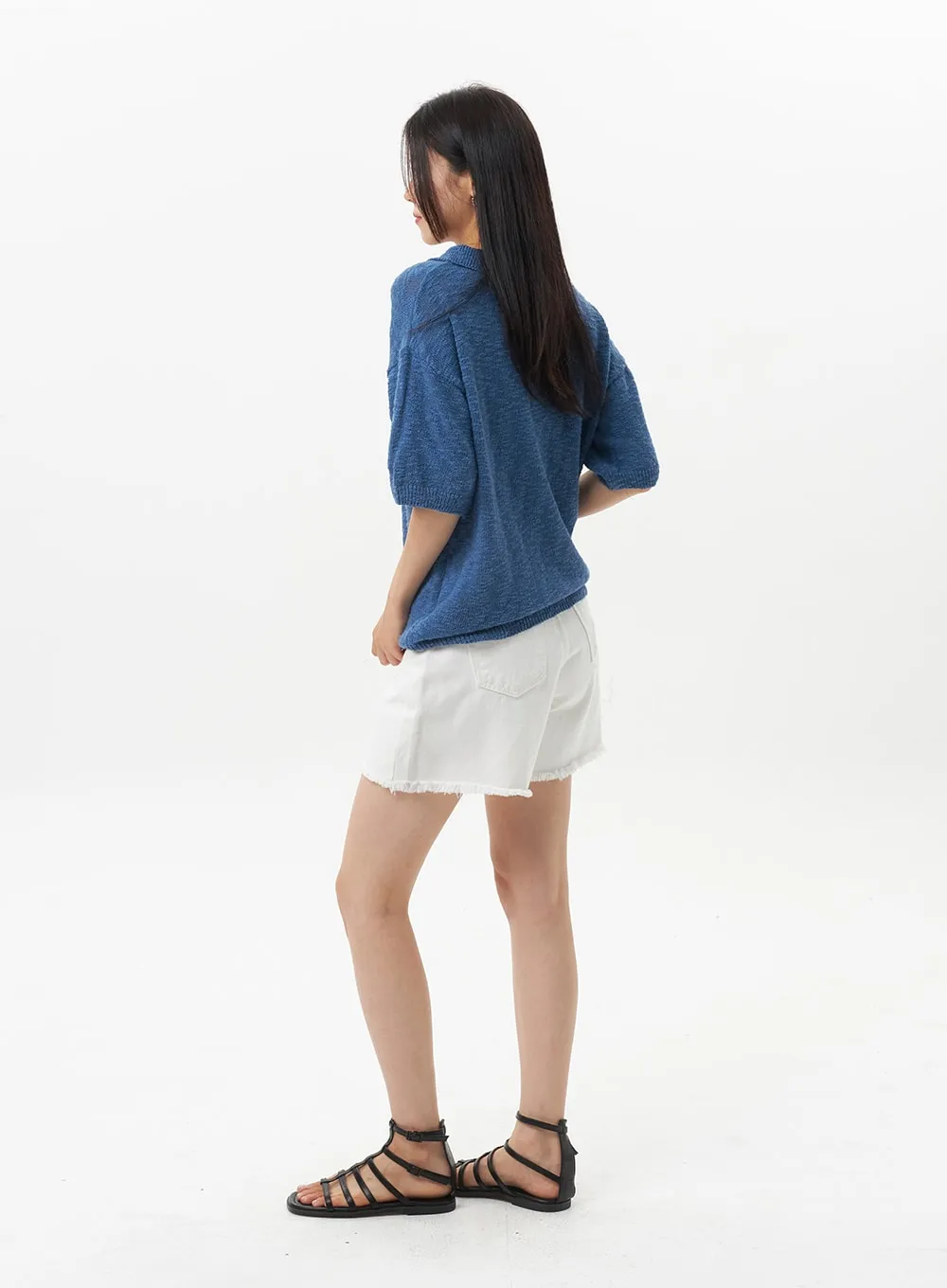 Ripped Hem Cotton Shorts OU326