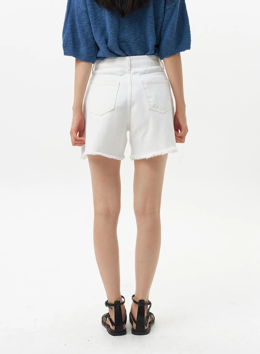 Ripped Hem Cotton Shorts OU326