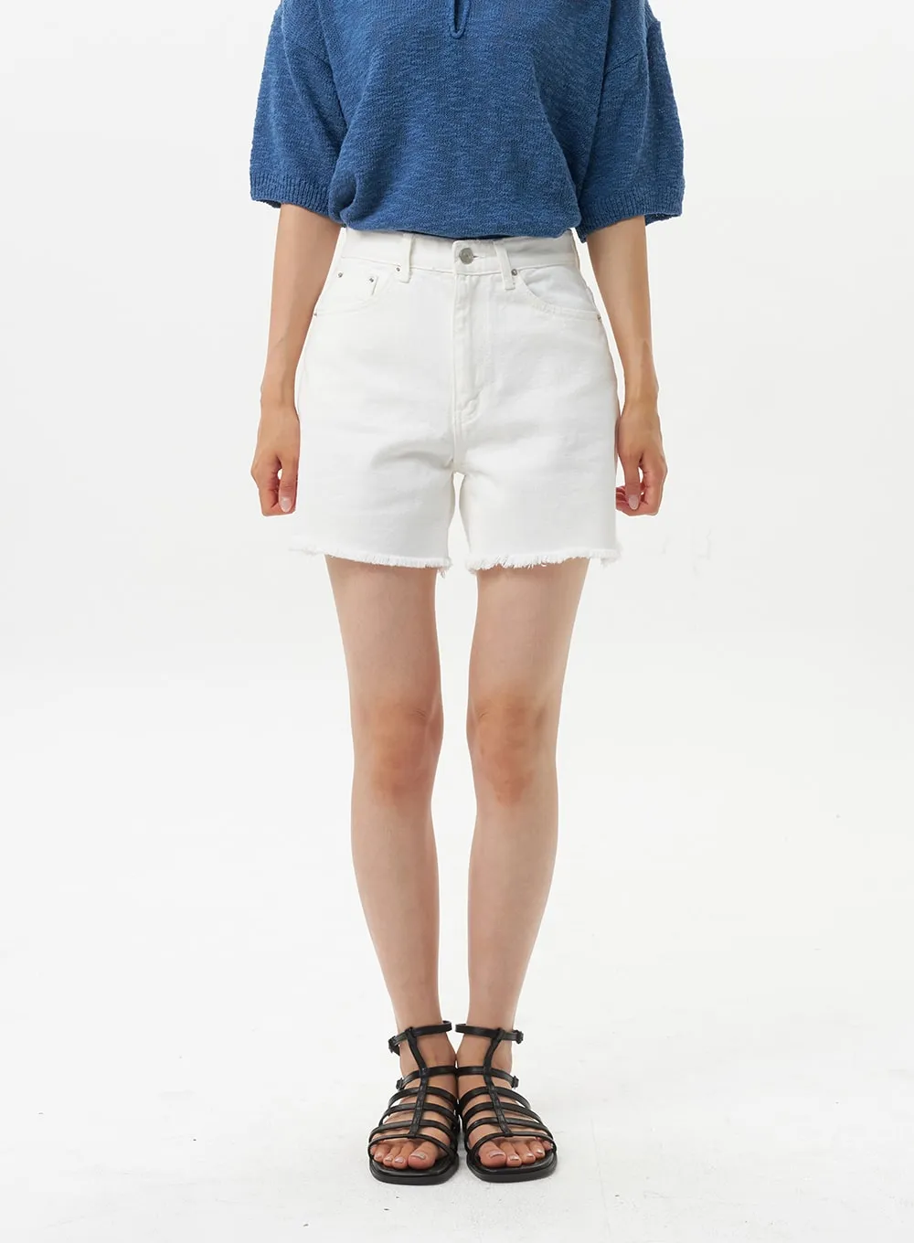 Ripped Hem Cotton Shorts OU326