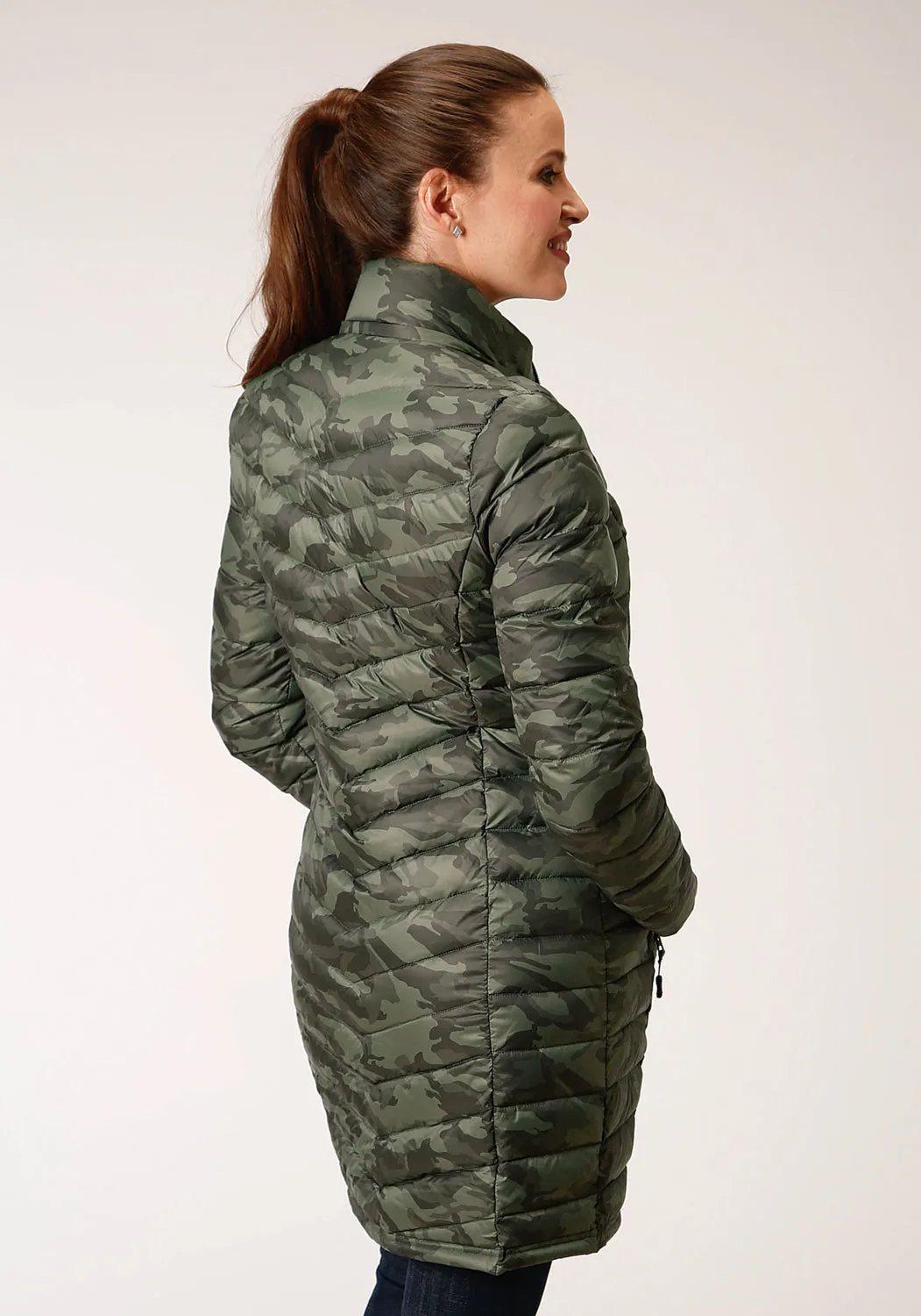 Roper Womens Camo Nylon Down Filled Fur Coat