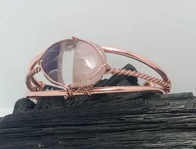 Rose Quartz, Clear Quartz and Amethyst  Copper Wirewrapped Bangle Bracelet