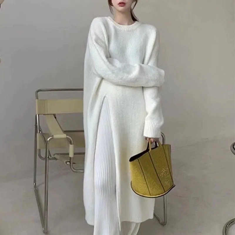 Sadia Relaxed Fit Side Slit Long Knitted Sweater Dress