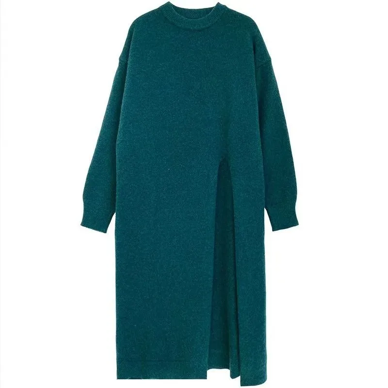 Sadia Relaxed Fit Side Slit Long Knitted Sweater Dress