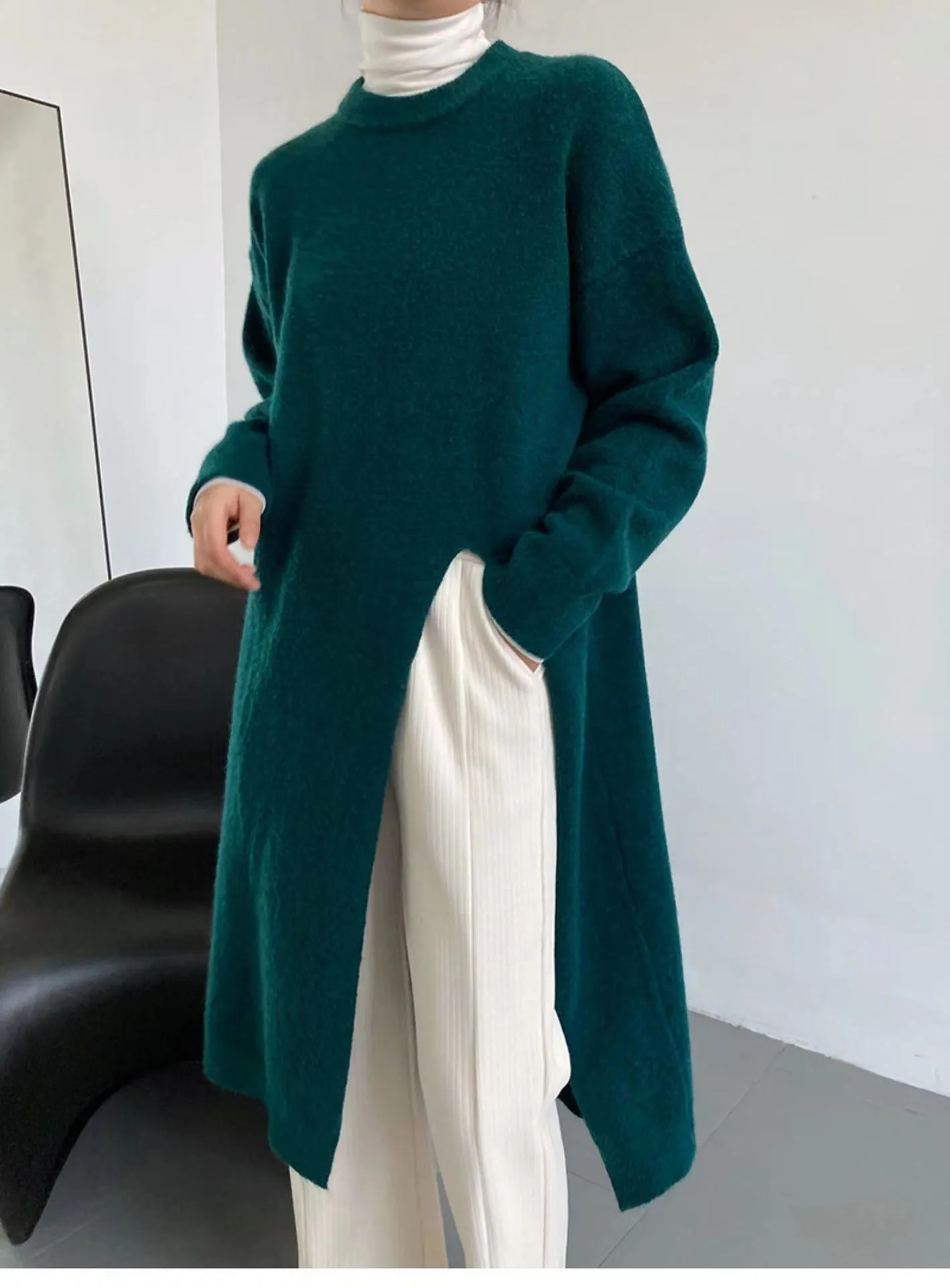 Sadia Relaxed Fit Side Slit Long Knitted Sweater Dress