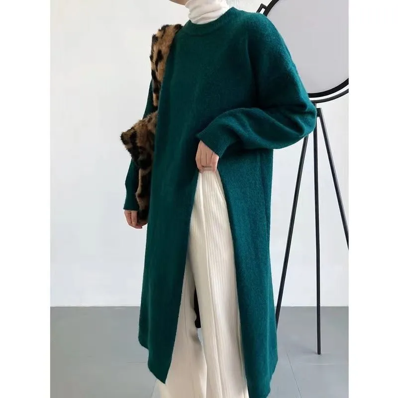 Sadia Relaxed Fit Side Slit Long Knitted Sweater Dress