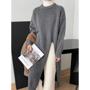 Sadia Relaxed Fit Side Slit Long Knitted Sweater Dress