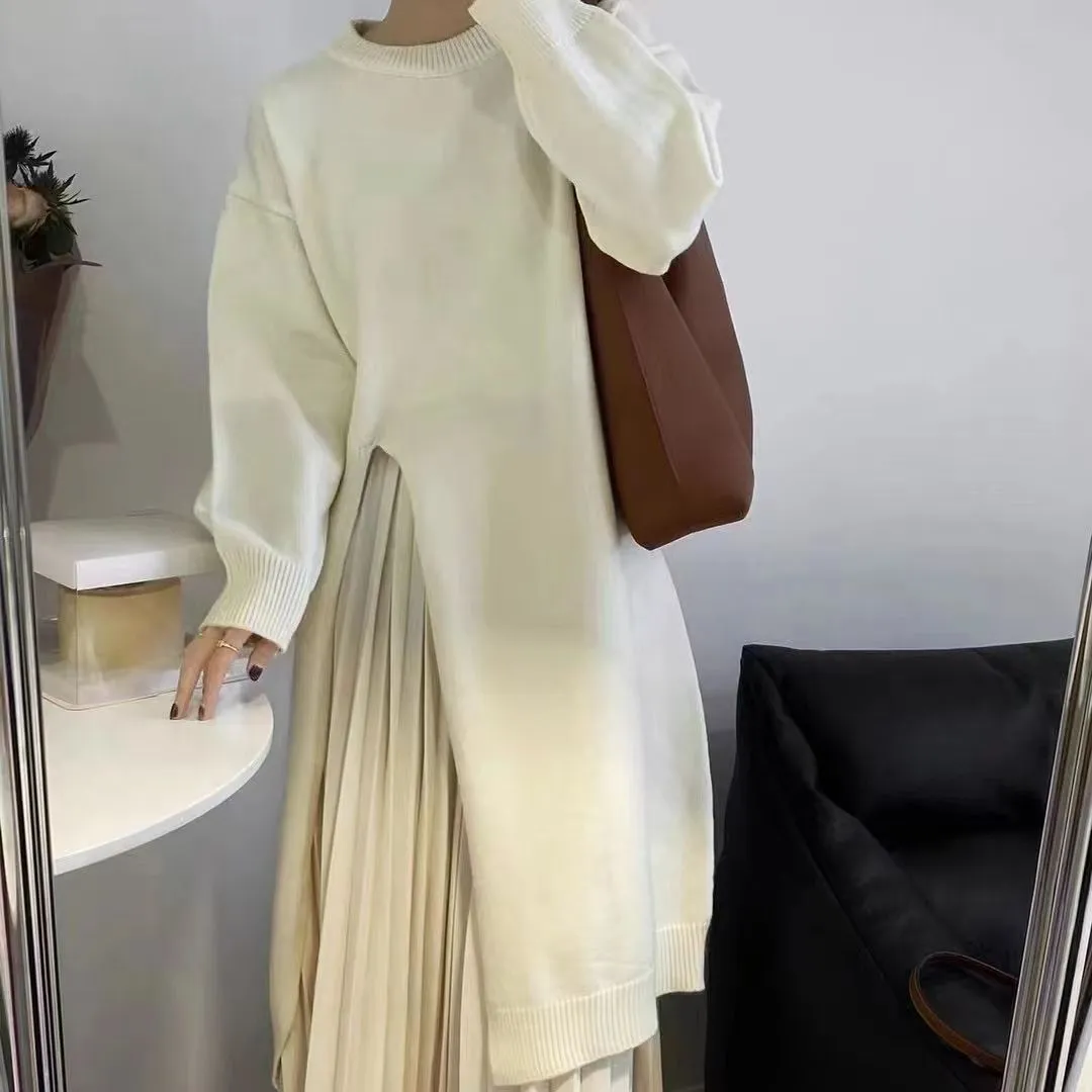 Sadia Relaxed Fit Side Slit Long Knitted Sweater Dress