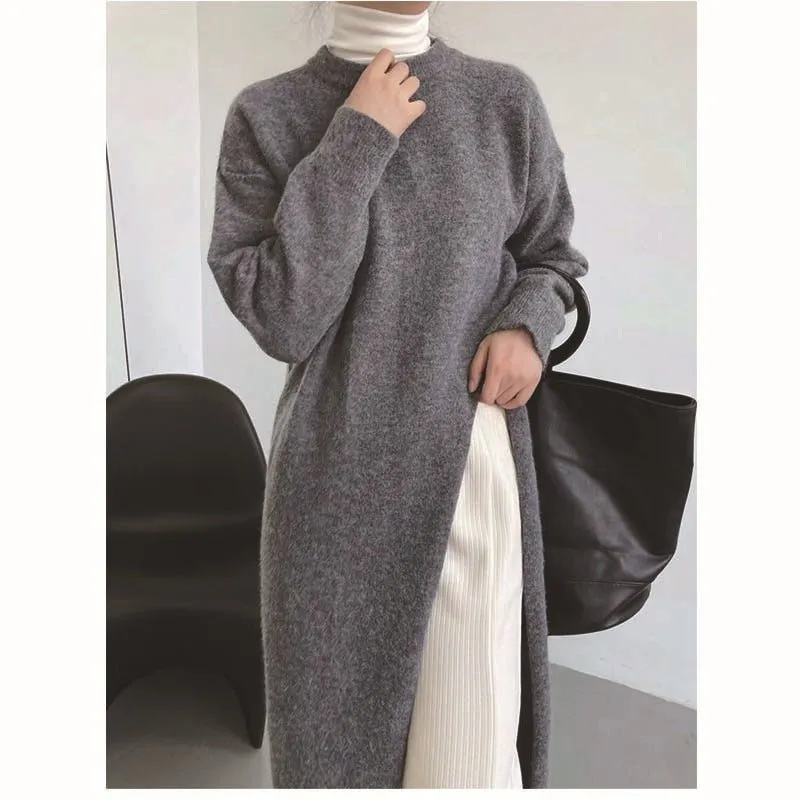 Sadia Relaxed Fit Side Slit Long Knitted Sweater Dress