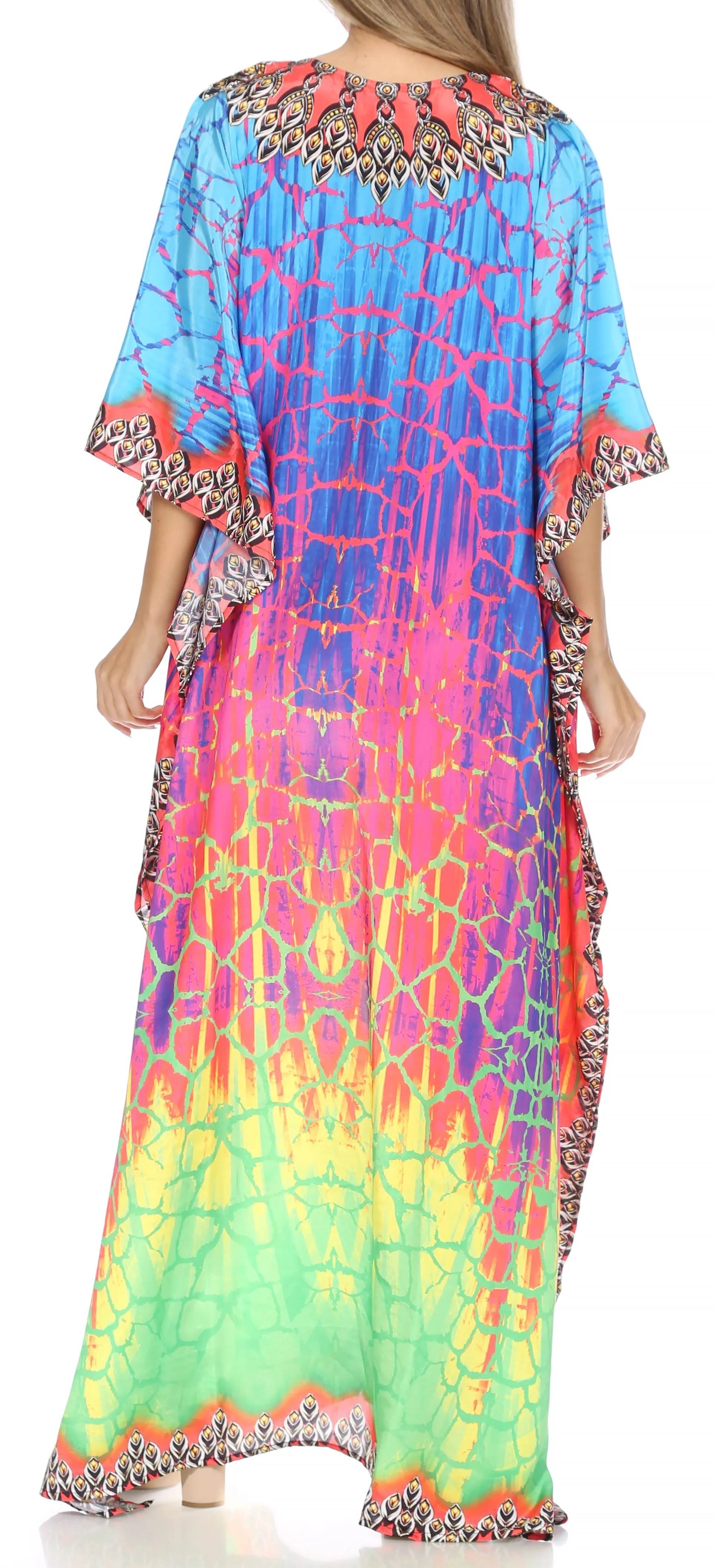 Sakkas Georgettina Flowy Rhinestone V Neck Long Caftan Dress/Cover Up