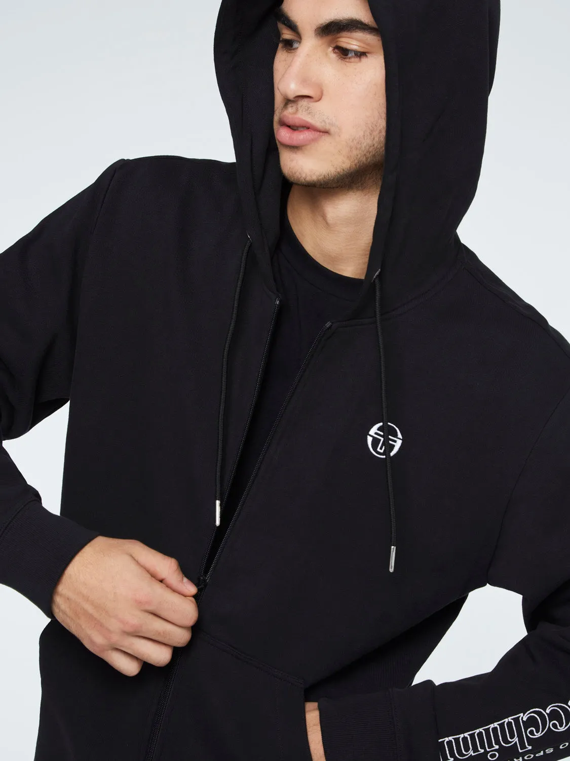 Serif Logo Zip-Up Hoodie-Black