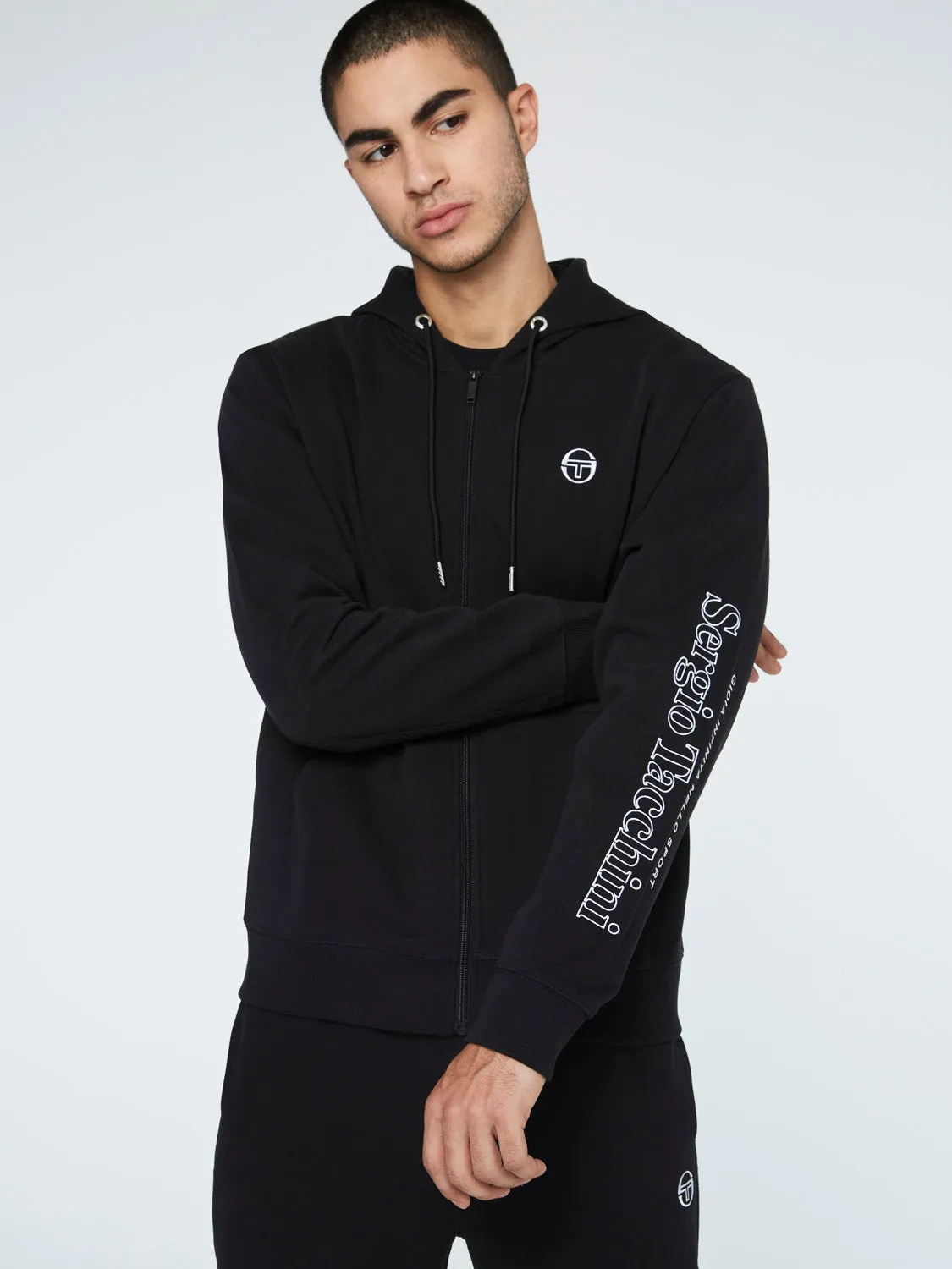 Serif Logo Zip-Up Hoodie-Black