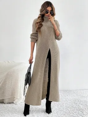 SHEIN Turtleneck Slit Dress, Long Sleeve Casual Party Club Dress, Elegant & Unique Design