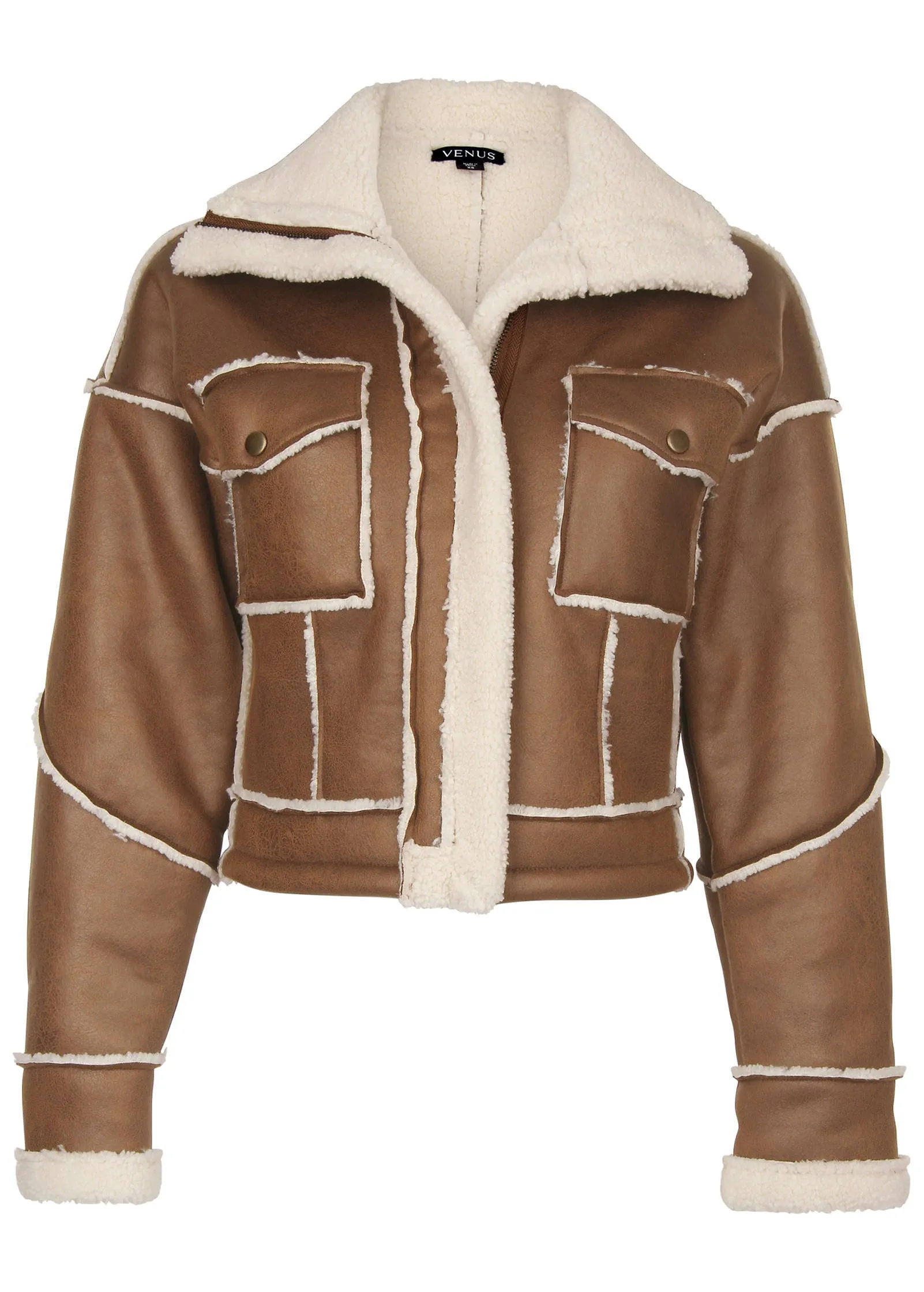 Sherpa Trim Coat - Tan