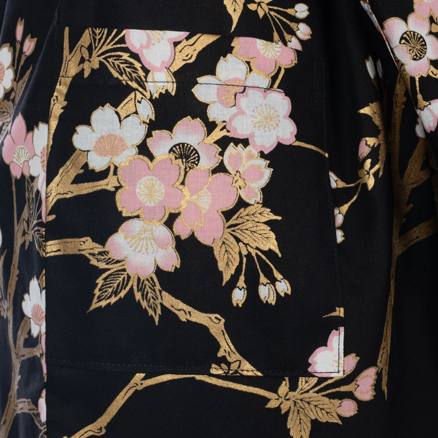 Short Black and Pink Cherry Blossom Japanese Kimono