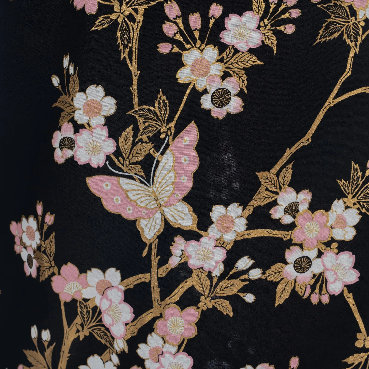 Short Black and Pink Cherry Blossom Japanese Kimono