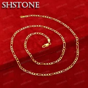 SHSTONE 18K Gold 4mm Figaro Chain Necklace For Woman Men Fashion Party Wedding Engagement Charm Jewelry Lovers Birthday Gift