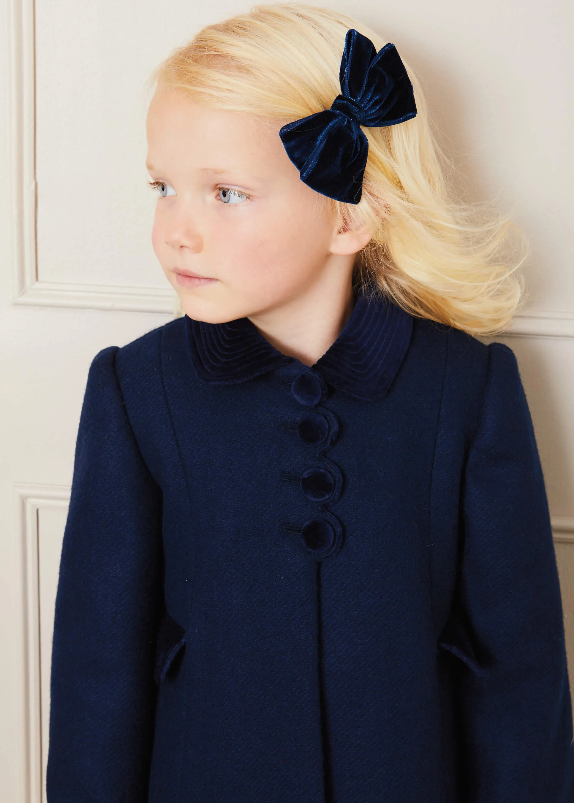 Single Breasted Scallop Detail Coat In Navy (12mths-10yrs)